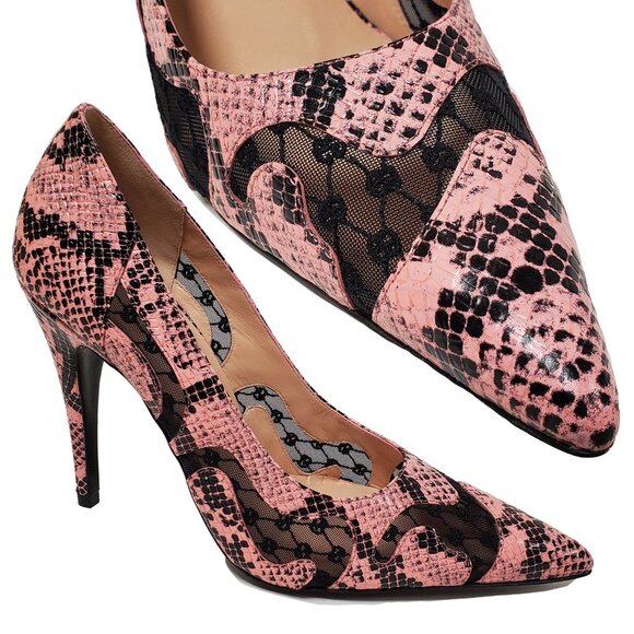 GUCCI SHOES PYTHON PRINT LEATHER w GG LOGO MESH PUMPS sz 38.5 8.5 US - Picture 1 of 15